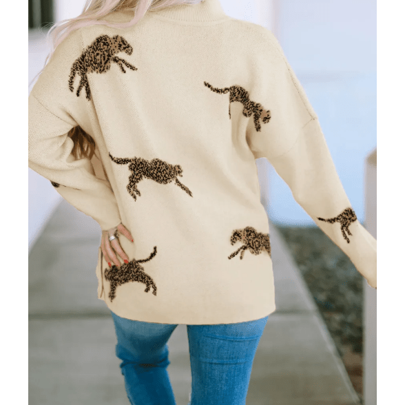 Lucilla Apricot Lively Cheetah Print High Neck Split Hem Sweater