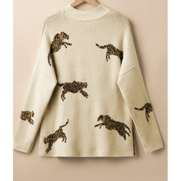 Lucilla Apricot Lively Cheetah Print High Neck Split Hem Sweater