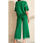Tatina Kelly Green Contrast Trim Half Sleeve Top Drawstring Pants Loose 2pcs Sweater Suit