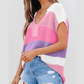 Elena Pink Color Block Notch V Neck Sweater T Shirt