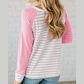 Rachelle Pink Stripe Raglan Patchwork Long Sleeve Tee