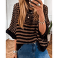 Lisabella Black Stripe 3/4 Draped Sleeve Slouchy Sweater