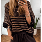Lisabella Black Stripe 3/4 Draped Sleeve Slouchy Sweater