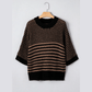 Lisabella Black Stripe 3/4 Draped Sleeve Slouchy Sweater