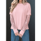 Alyse Pink Bow Textured Patchwork Long Sleeve Tee