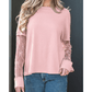 Alyse Pink Bow Textured Patchwork Long Sleeve Tee
