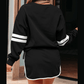 Lissa Black Varsity Stripe Detail Drop Shoulder Pullover Mini Skort Set