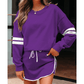Lissa Purple Varsity Stripe Detail Drop Shoulder Pullover Mini Skort Set