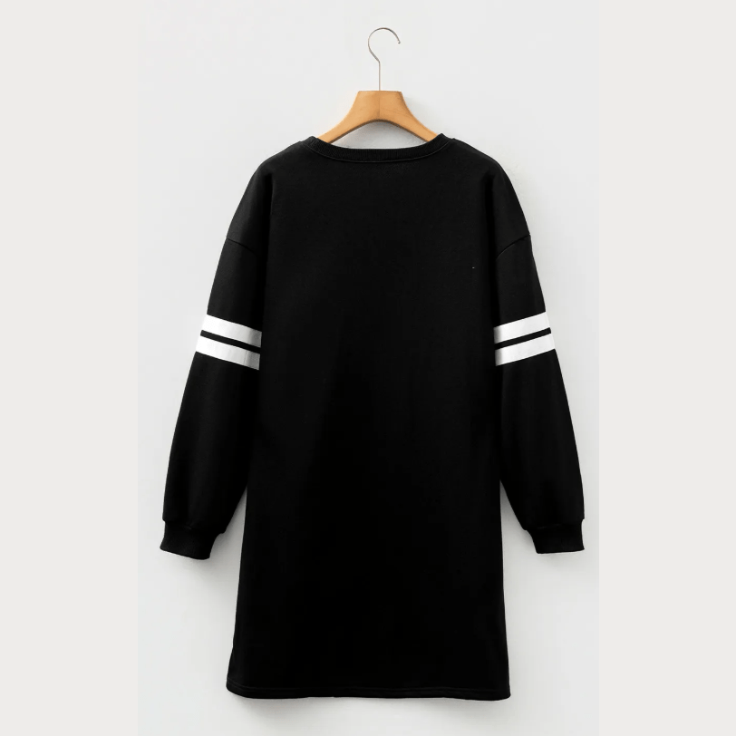 Black Varsity Contrast Banded Sleeve Shift Sweatshirt Dress