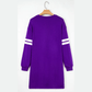 Purple Varsity Contrast Banded Sleeve Shift Sweatshirt Dress