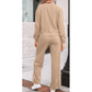 Oatmeal Varsity Striped Detail Crewneck Pullover Elastic Sweatpants 2pcs Outfit