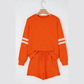 Fiery Orange Varsity Striped Sleeve Drop Shoulder Sweatshirt and Short Set