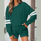 Fiery Evergreen Varsity Striped Sleeve Drop Shoulder Sweatshirt and Short Set