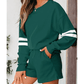 Fiery Evergreen Varsity Striped Sleeve Drop Shoulder Sweatshirt and Short Set