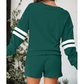 Fiery Evergreen Varsity Striped Sleeve Drop Shoulder Sweatshirt and Short Set