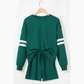 Fiery Evergreen Varsity Striped Sleeve Drop Shoulder Sweatshirt and Short Set