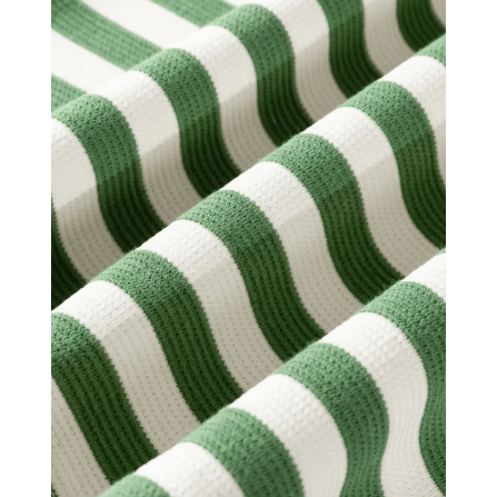 Wynita Green Stripe Short Puff Sleeve Contrast Trim Round Neck Tee