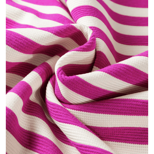 Wynita Pink Stripe Short Puff Sleeve Contrast Trim Round Neck Tee