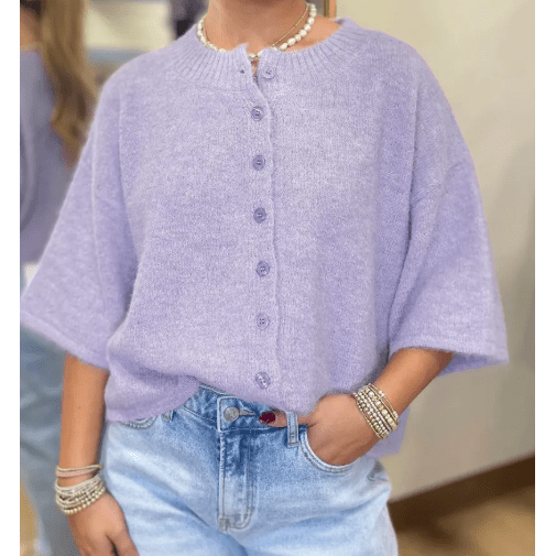 Diandra Lavender 3/4 Sleeve Boxy Knit Button Down Sweater Cardigan