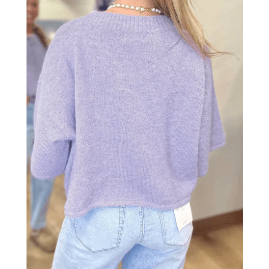 Diandra Lavender 3/4 Sleeve Boxy Knit Button Down Sweater Cardigan