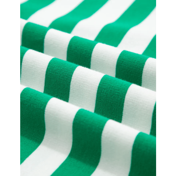 Mayson Green Stripe Collar V Neck Ruffled Short Sleeve Blouse