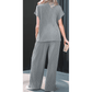 SALE!!!  Gladys Grey Twisted Ribbed High Neck Loose Tee Elastic High Waist Loose Pant Set