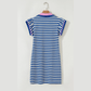 Lilybeth Blue Stripe Print Contrast Collar Split Neck Flutter Sleeve Short Dress