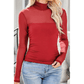 Nae Red Sheer Mesh Patchwork High Neck Long Sleeve Top