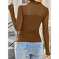 Nae Brown Sheer Mesh Patchwork High Neck Long Sleeve Top