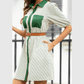 Charis Green Stripe Color Block Patchwork Shirt Collar Button Down Puff Sleeve Mini Dress