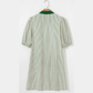 Charis Green Stripe Color Block Patchwork Shirt Collar Button Down Puff Sleeve Mini Dress