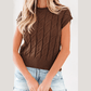 Roxy Dark Brown Cable Texture Crew Neck Short Sleeve Sweater Top
