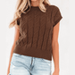Roxy Dark Brown Cable Texture Crew Neck Short Sleeve Sweater Top