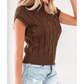 Roxy Dark Brown Cable Texture Crew Neck Short Sleeve Sweater Top
