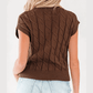 Roxy Dark Brown Cable Texture Crew Neck Short Sleeve Sweater Top