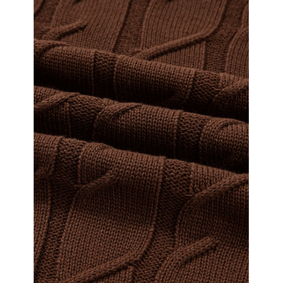 Roxy Dark Brown Cable Texture Crew Neck Short Sleeve Sweater Top