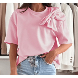 Zaylee Pink Bow Applique Half Sleeve T-shirt