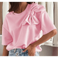 Zaylee Pink Bow Applique Half Sleeve T-shirt