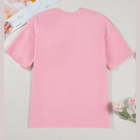 Zaylee Pink Bow Applique Half Sleeve T-shirt
