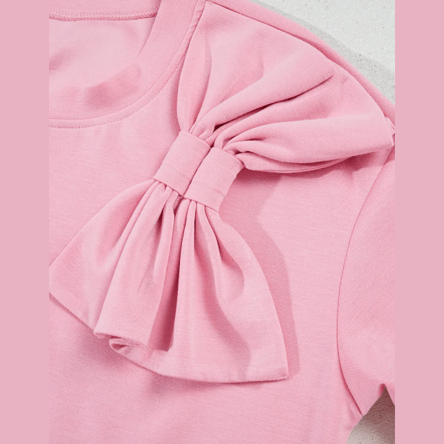 Zaylee Pink Bow Applique Half Sleeve T-shirt