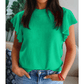 Carrison Green Ribbed Trim Round Neck Ruffle Short Sleeve Sweater