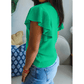 Carrison Green Ribbed Trim Round Neck Ruffle Short Sleeve Sweater