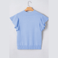 Carrison Blue Ribbed Trim Round Neck Ruffle Short Sleeve Sweater