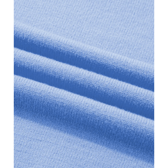 Carrison Blue Ribbed Trim Round Neck Ruffle Short Sleeve Sweater