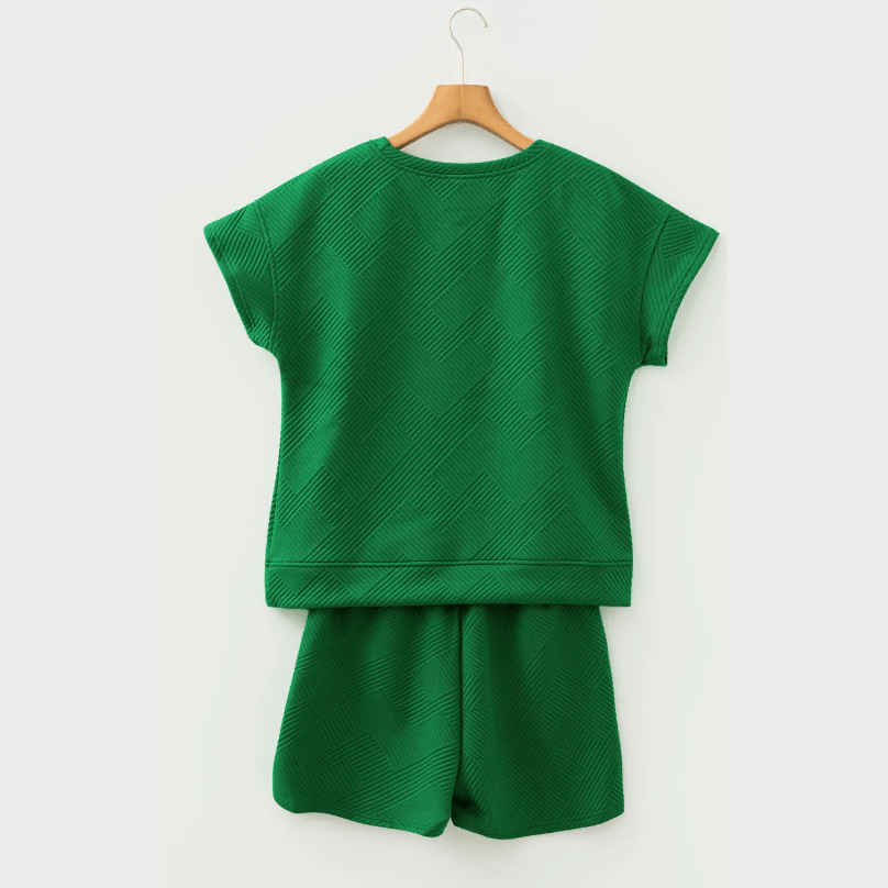 Britnee Dark Green Textured Short Sleeve Top and Shorts Set
