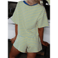 Hollyn Yellow Stripe Drop Shoulder Boxy Casual Terry Short Set