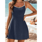Saige Navy Color Block Edge Ribbed Pocketed Lined Swim Dress