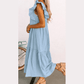 Sarah Sky Blue Ruffled Flutter Sleeve Square Neck Textured Tiered Maxi Dress