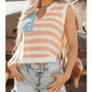 Beige Stripe USA Flag Notched Neckline Loose Sweater Tank
