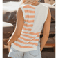Beige Stripe USA Flag Notched Neckline Loose Sweater Tank